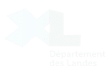 Logo XL du Département des Landes : Identité Visuelle Logo stylisé 'XL' très clair sur fond blanc, avec le texte 'Département des Landes' en bas.